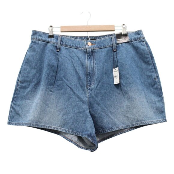 NWT Express Denim Shorts XL Super High Rise Pleated Elastic Waist Preppy 90s Mom - Picture 1 of 15